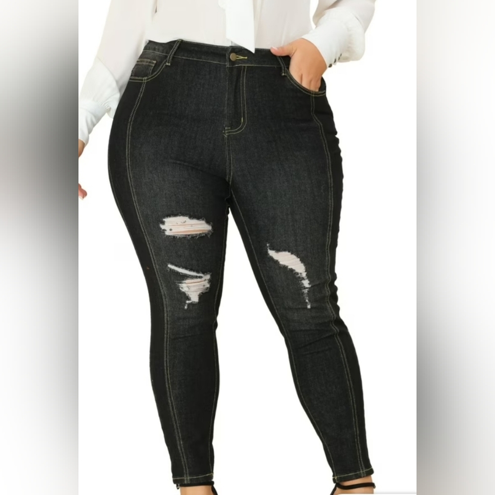 Agnes Ordina Black Distressed Skinny Mid Rise Jeans 1X